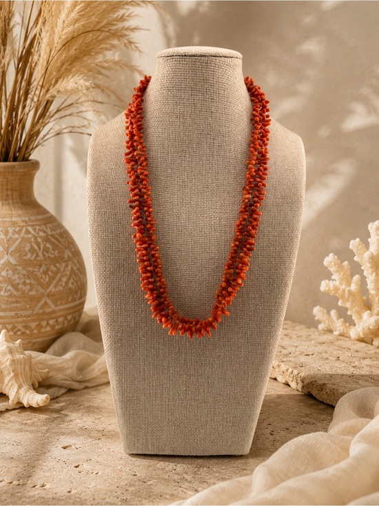 Jewelry - Coral Mediterranean Chip Necklace with Plated Bow clasp